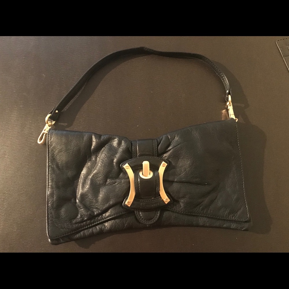 B Makowsky Gold Buckle flap Satchel